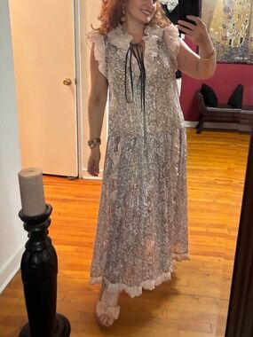 Coach Pink And Grey Metallic Floral Maxi Dress. Size 10